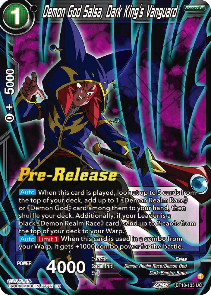 Demon God Salsa, Dark King's Vanguard (BT18-135) [Dawn of the Z-Legends Prerelease Promos] | Odin's Place
