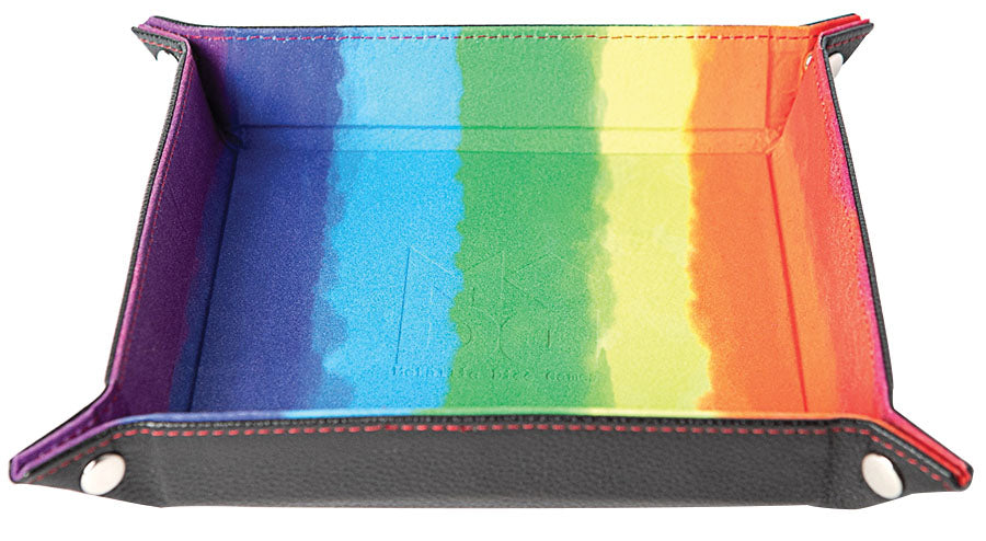 MDG Velvet Folding Dice Tray with Leather Backing: 10` x 10` Watercolor Rainbow | Odin's Place