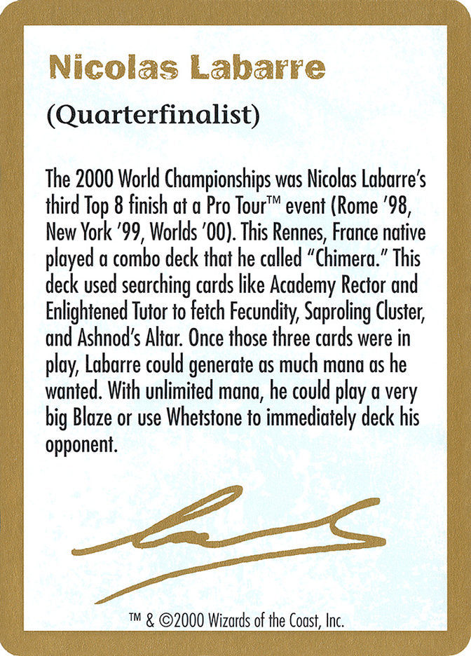 Nicolas Labarre Bio [World Championship Decks 2000] | Odin's Place