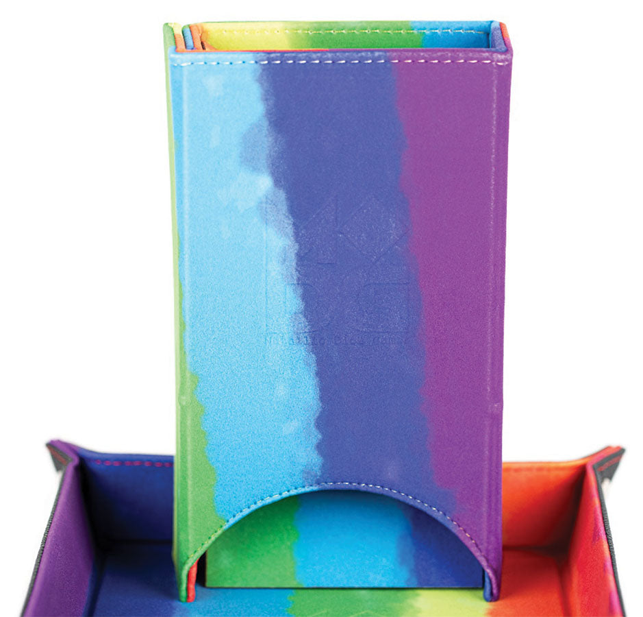MDG Fold Up Velvet Dice Tower: Watercolor Rainbow | Odin's Place
