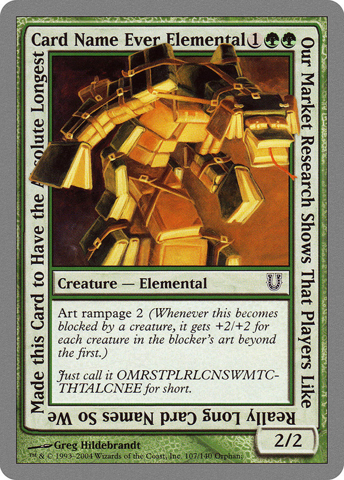 Our Market Research Shows That Players Like Really Long Card Names So We Made this Card to Have the Absolute Longest Card Name Ever Elemental (107) [Unhinged] | Odin's Place