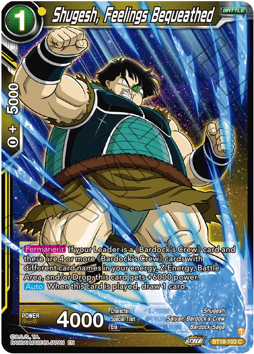 Shugesh, Feelings Bequeathed (BT18-103) [Dawn of the Z-Legends] | Odin's Place