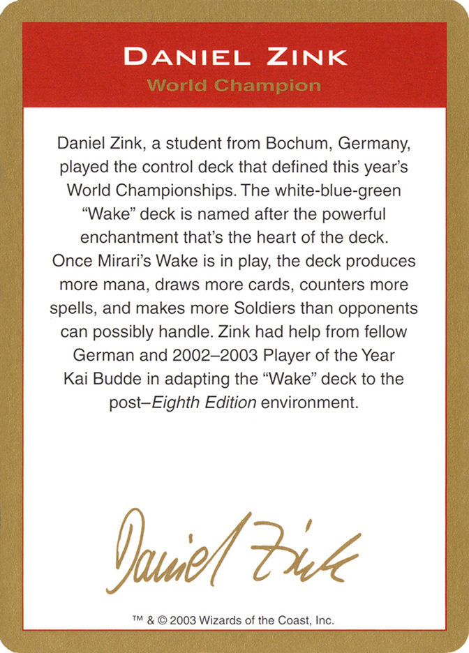 Daniel Zink Bio [World Championship Decks 2003] | Odin's Place