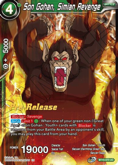 Son Gohan, Simian Revenge (BT15-070) [Saiyan Showdown Prerelease Promos] | Odin's Place