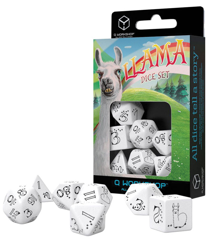 Llama Dice Set: Bright - White & Black (7) | Odin's Place
