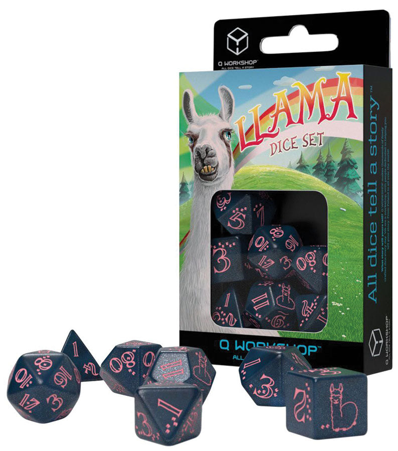 DO NOT USE - Llama Dice Set: Sparkling - Glittering Dark Blue & Pink (7), Zippy | Odin's Place