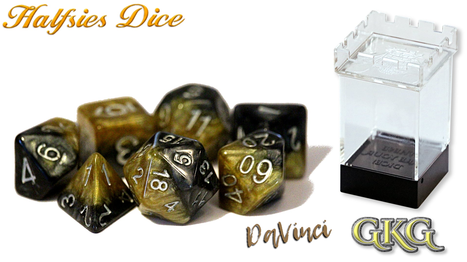 Halfsies Dice: DaVinci - Upgraded Case (7 Polyhedral Dice Set) | Odin's Place