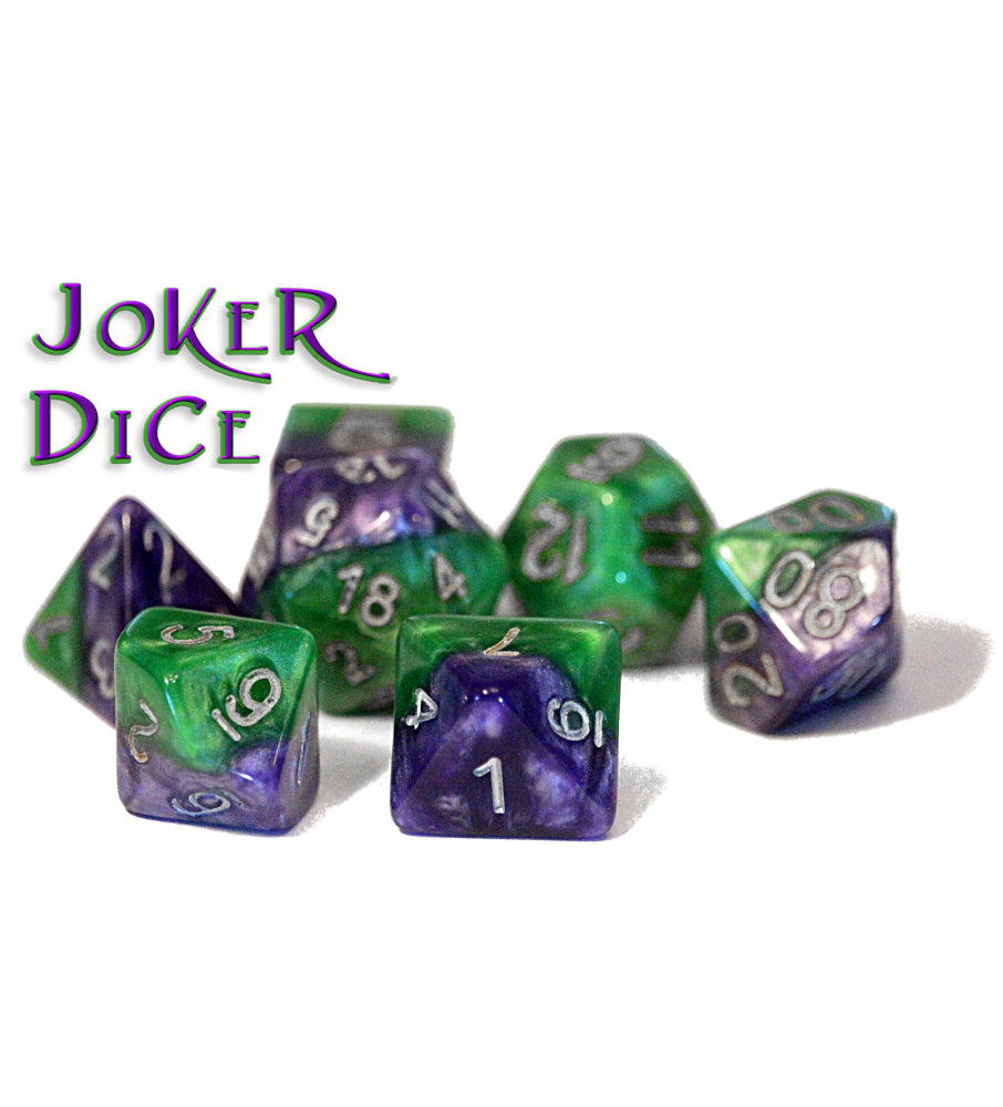 Halfsies Dice: Joker - Upgraded Case (7 Polyhedral Dice Set) | Odin's Place