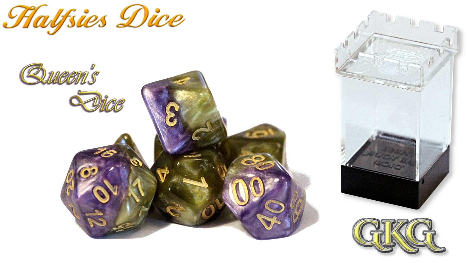 Halfsies Dice: Queen`s Dice - Upgraded Case (7 Polyhedral Dice Set) | Odin's Place