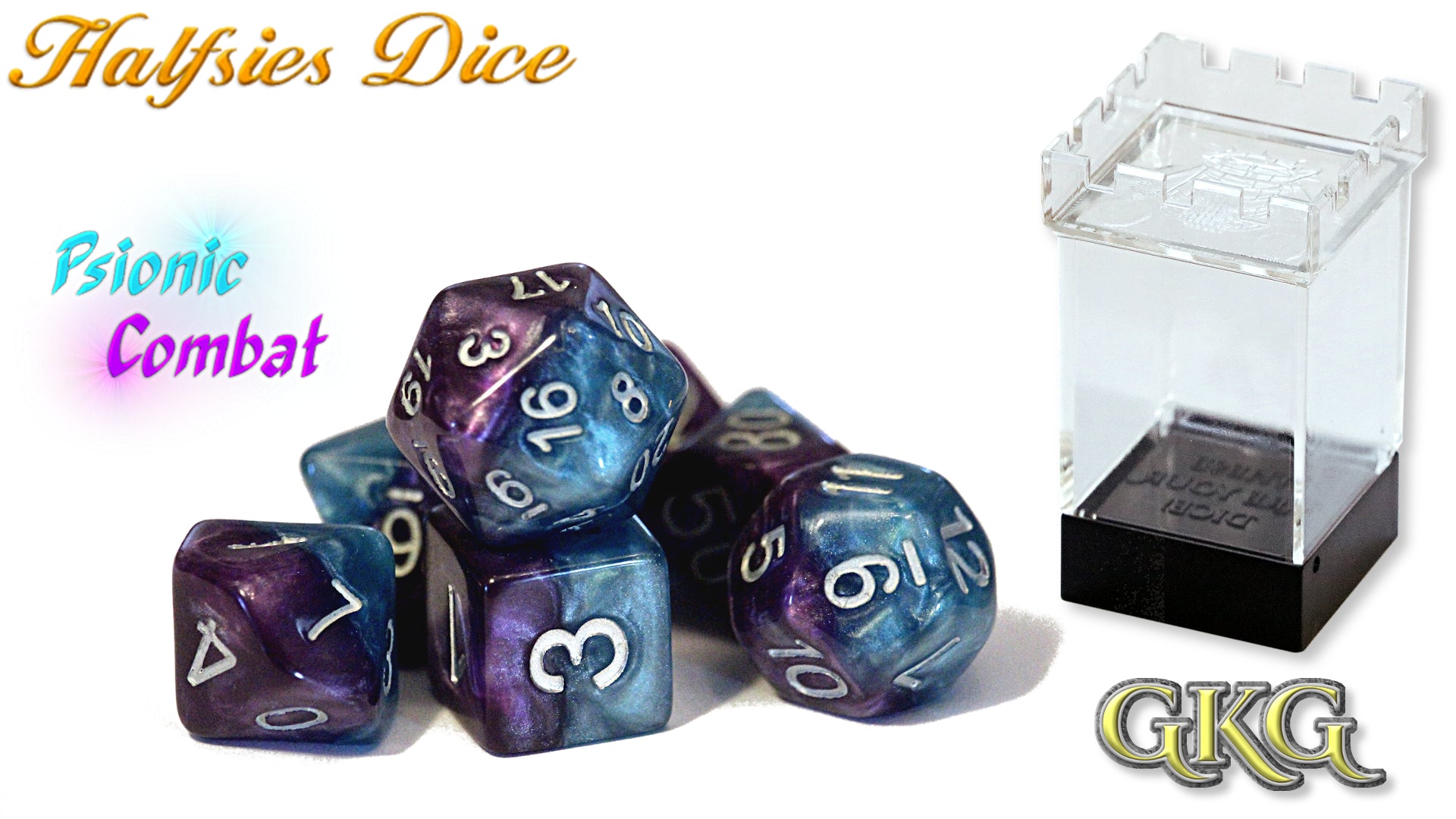 Halfsies Dice: Psiionic Combat - Upgraded Case (7 Polyhedral Dice Set) | Odin's Place