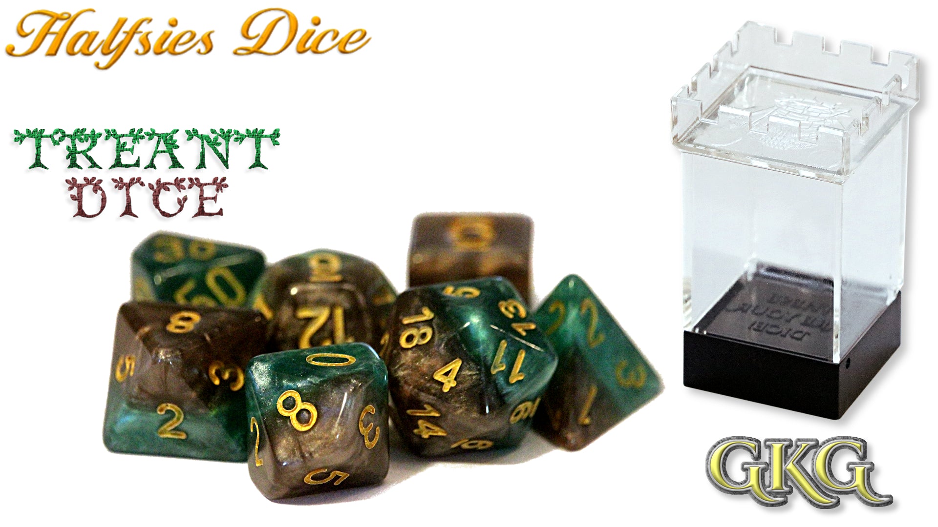 Halfsies Dice: Treant - Upgraded Case (7 Polyhedral Dice Set) | Odin's Place