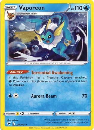 Vaporeon (030/185) (Cosmos Holo) [Sword & Shield: Vivid Voltage] | Odin's Place
