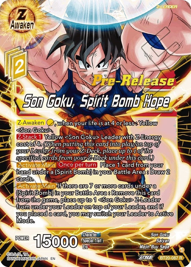 Son Goku, Spirit Bomb Hope (BT20-087) [Power Absorbed Prerelease Promos] | Odin's Place
