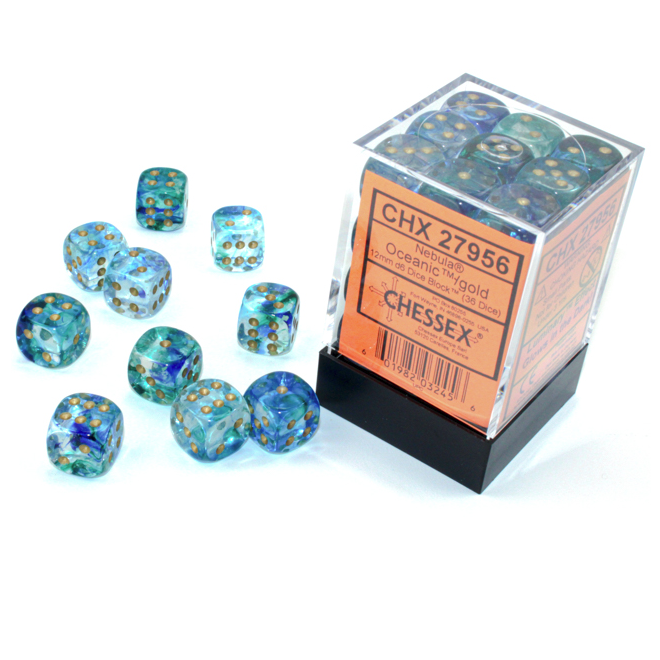 Chessex Nebula 12mm D6 Set: Oceanic With Gold Luminary | Odin's Place