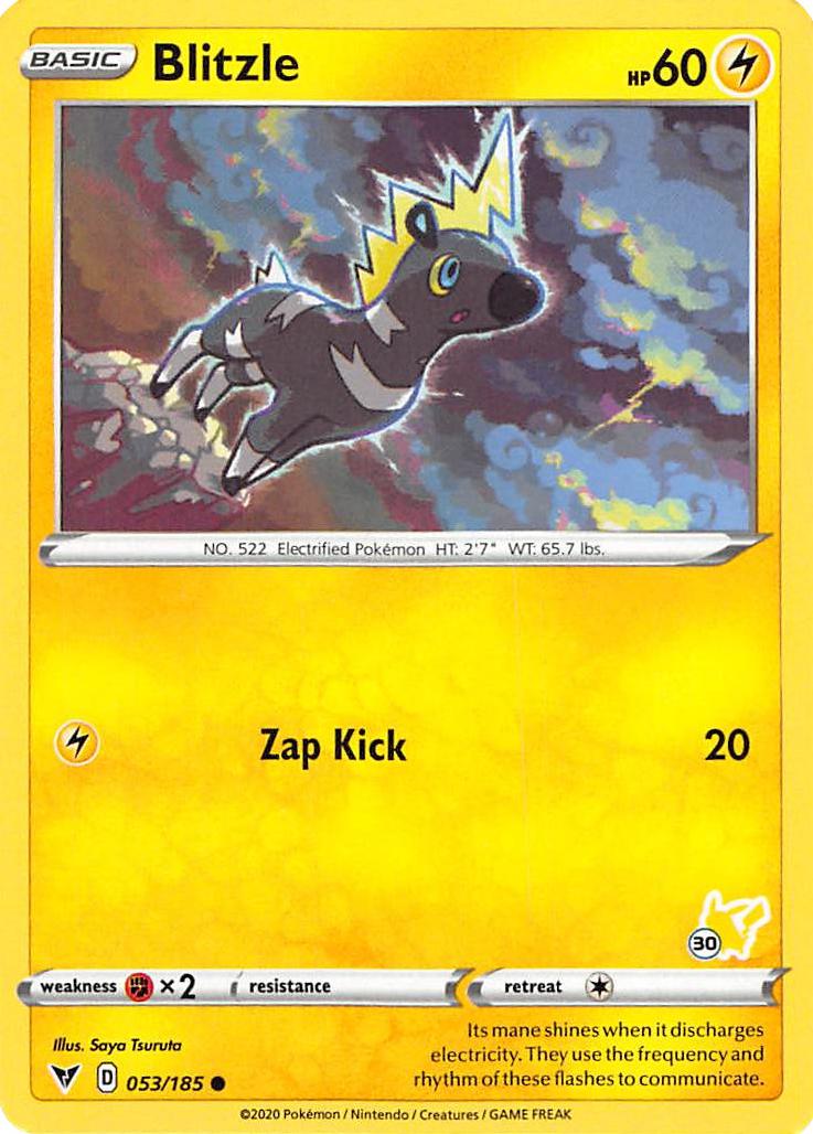 Blitzle (053/185) (Pikachu Stamp #30) [Battle Academy 2022] | Odin's Place