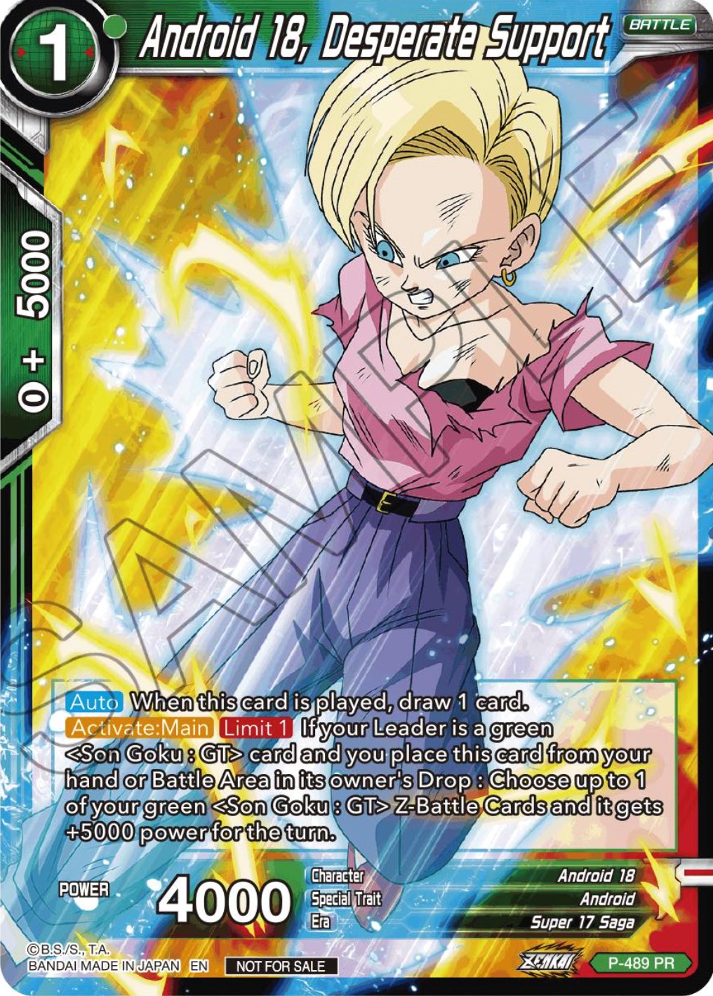 Android 18, Desperate Support (Zenkai Series Tournament Pack Vol.3) (P-489) [Tournament Promotion Cards] | Odin's Place