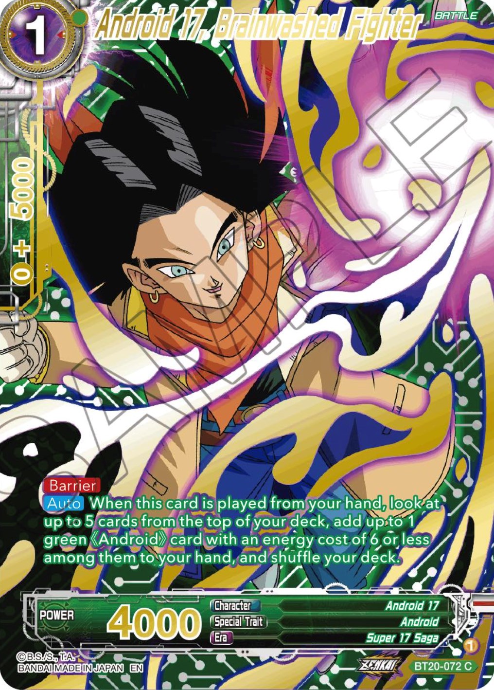 Android 17, Brainwashed Fighter (Gold-Stamped) (BT20-072) [Power Absorbed] | Odin's Place