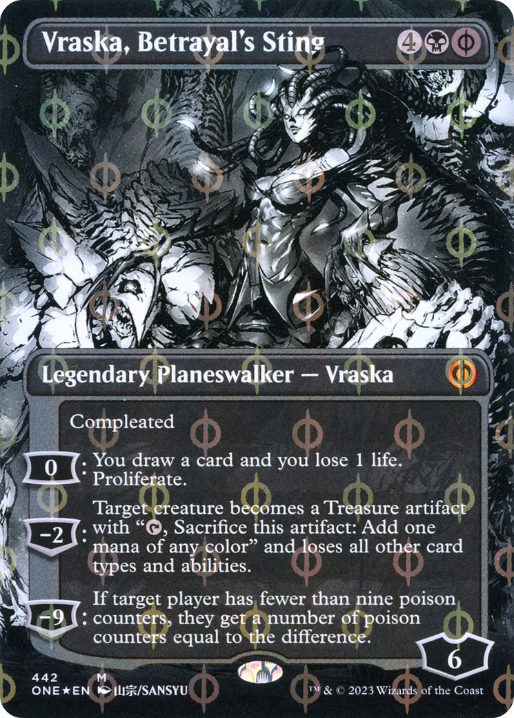 Vraska, Betrayal's Sting (Borderless Manga Step-and-Compleat Foil) [Phyrexia: All Will Be One] | Odin's Place