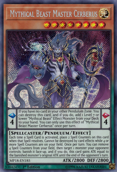 Mythical Beast Master Cerberus [MP18-EN185] Secret Rare | Odin's Place