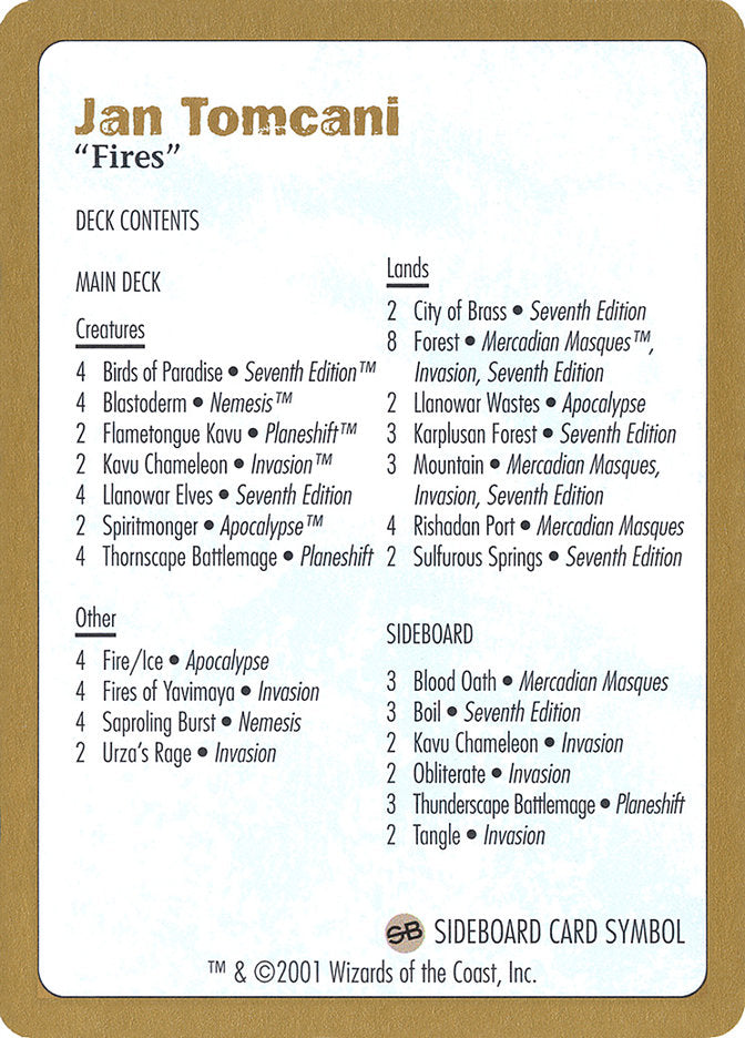 Jan Tomcani Decklist [World Championship Decks 2001] | Odin's Place