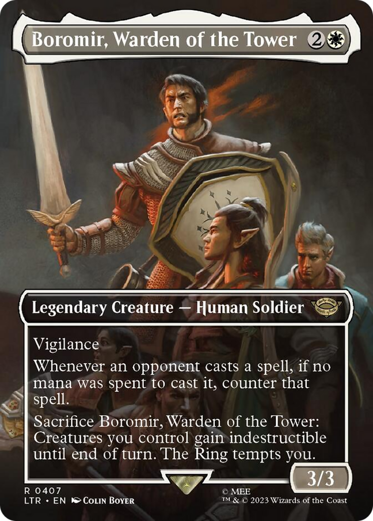 Boromir, Warden of the Tower (Borderless Alternate Art) [The Lord of the Rings: Tales of Middle-Earth] | Odin's Place