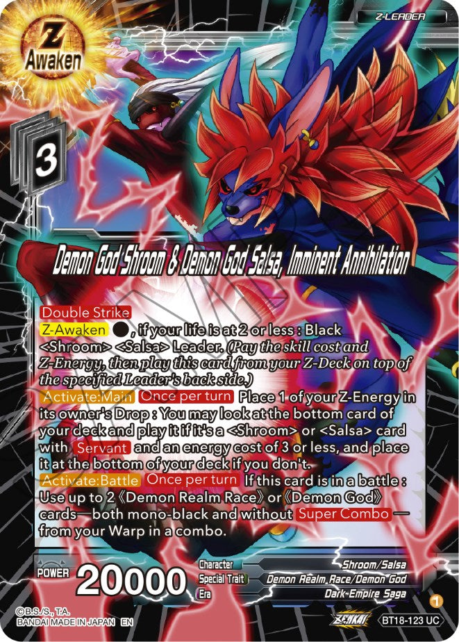 Demon God Shroom & Demon God Salsa, Imminent Annihilation (BT18-123) [Dawn of the Z-Legends] | Odin's Place