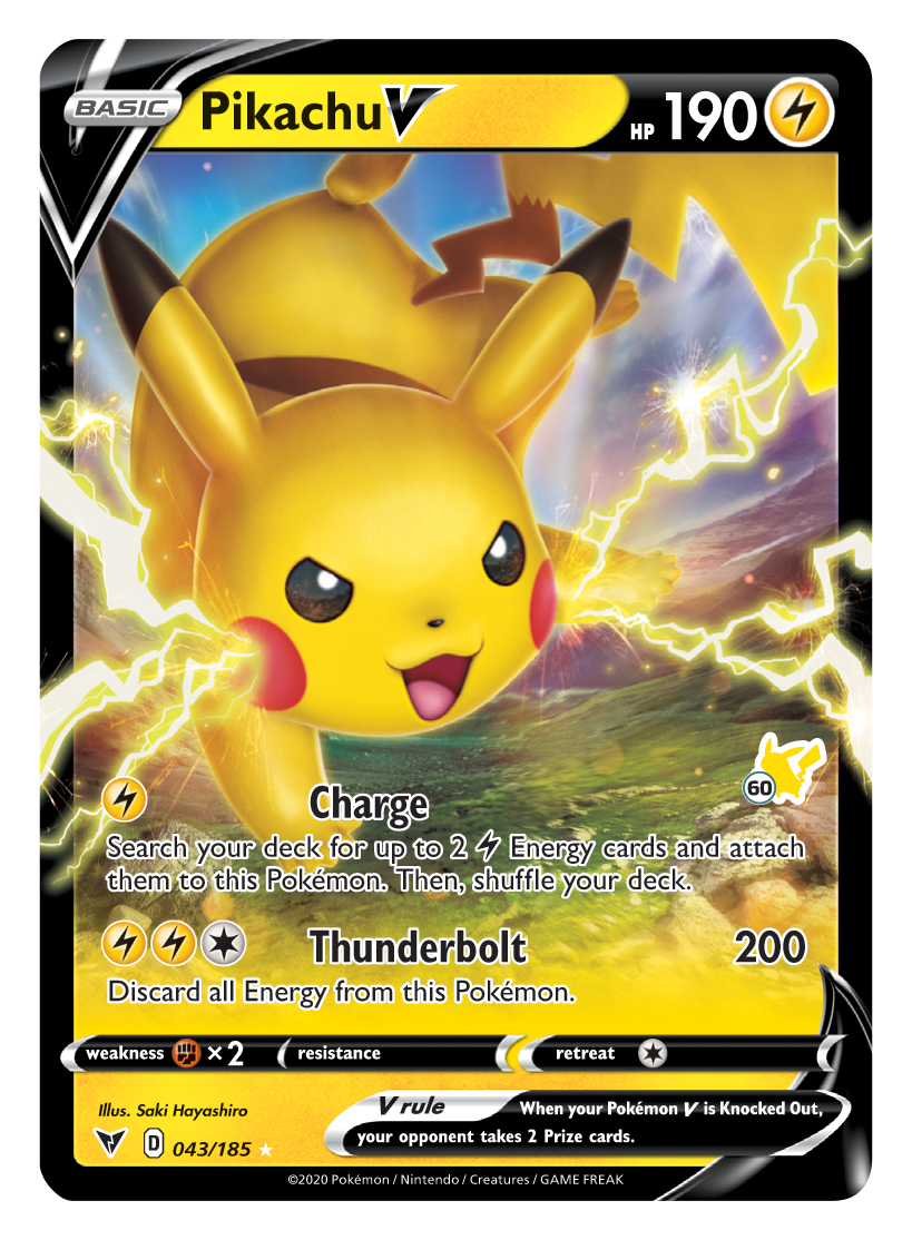 Pikachu V (043/185) (Pikachu Stamp #60) [Battle Academy 2022] | Odin's Place