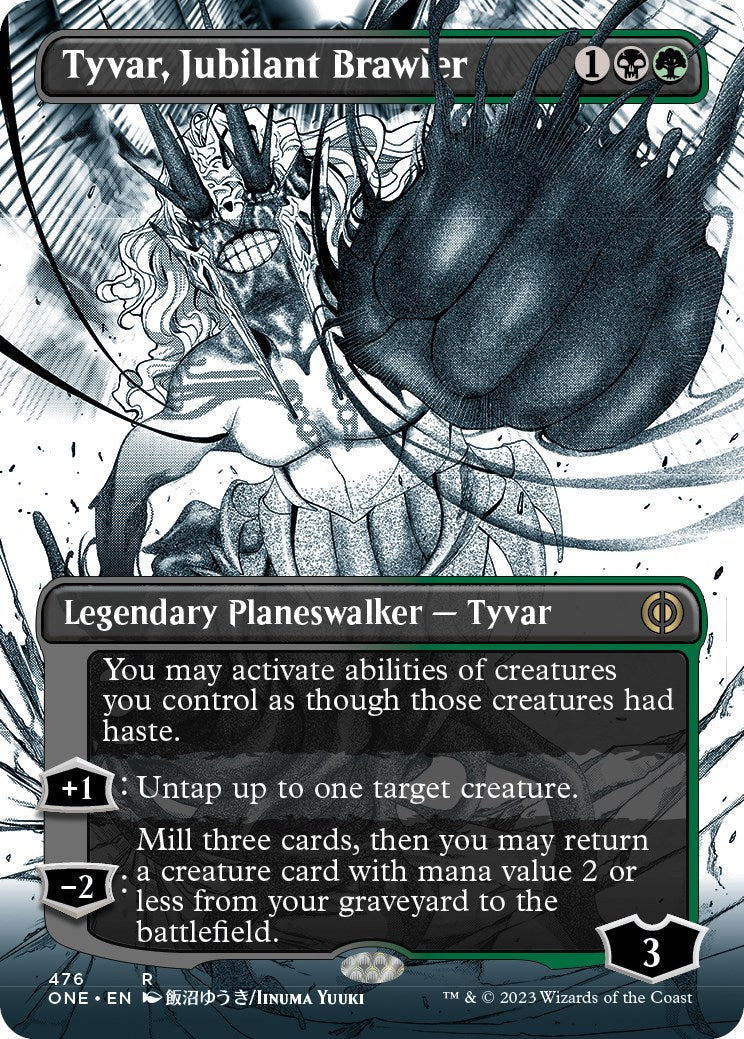 Tyvar, Jubilant Brawler (Borderless Manga Step-and-Compleat Foil) [Phyrexia: All Will Be One] | Odin's Place