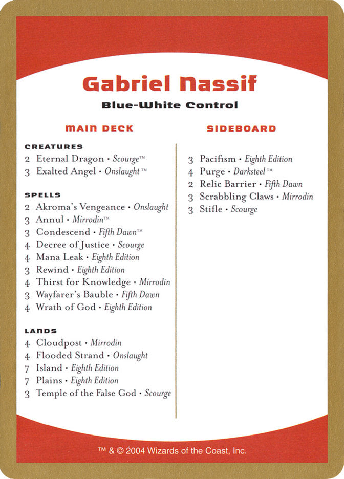 Gabriel Nassif Decklist [World Championship Decks 2004] | Odin's Place