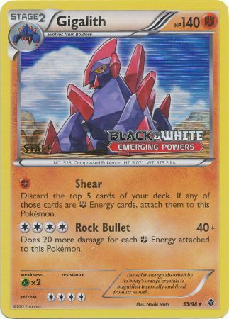 Gigalith (53/98) (Staff Prerelease Promo) [Black & White: Black Star Promos] | Odin's Place