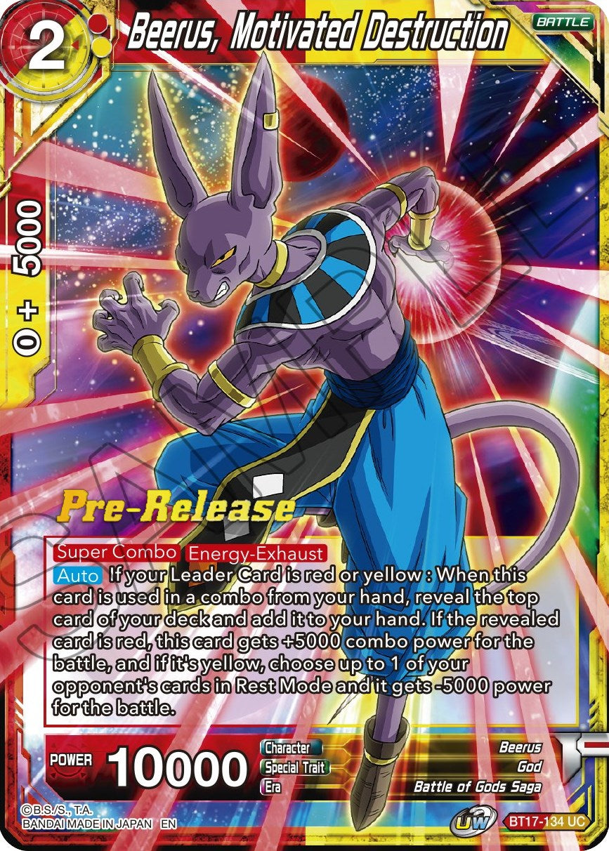 Beerus, Motivated Destruction (BT17-134) [Ultimate Squad Prerelease Promos] | Odin's Place