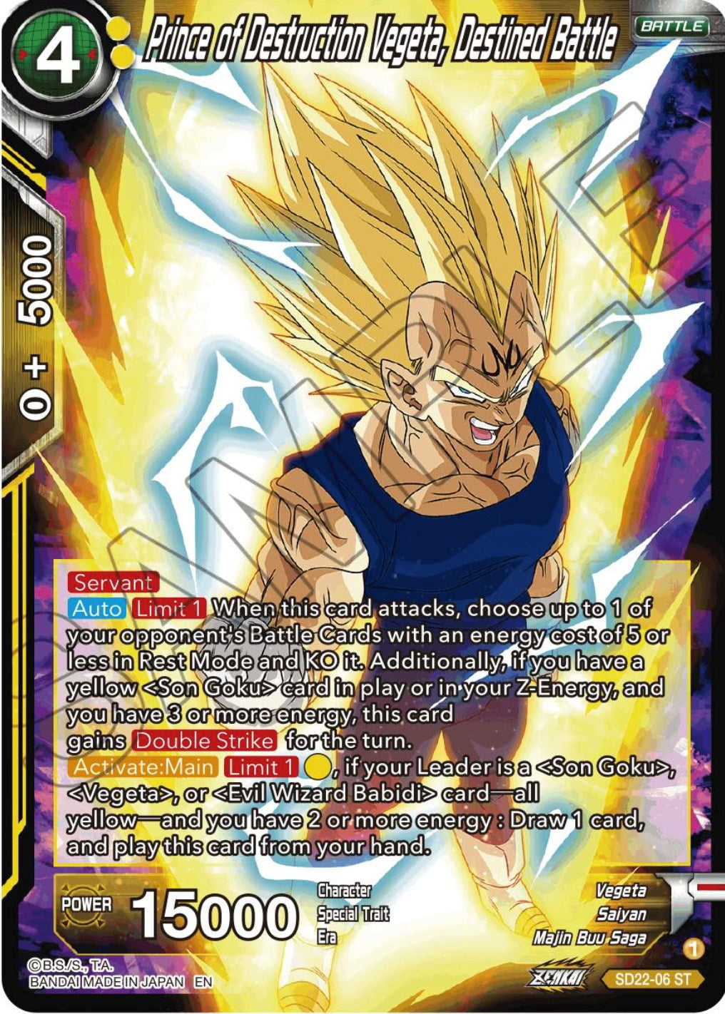 Prince of Destruction Vegeta, Destined Battle (Starter Deck Exclusive) (SD22-06) [Power Absorbed] | Odin's Place