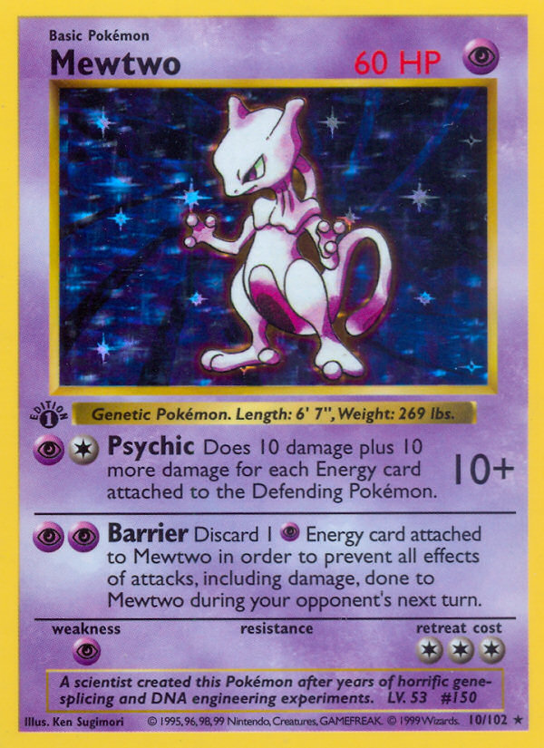 Mewtwo (10/102) (Shadowless) [Base Set 1st Edition] | Odin's Place