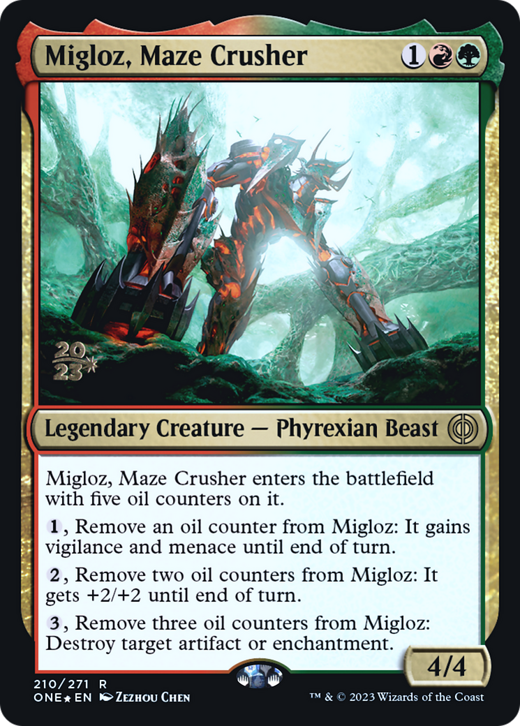 Migloz, Maze Crusher [Phyrexia: All Will Be One Prerelease Promos] | Odin's Place