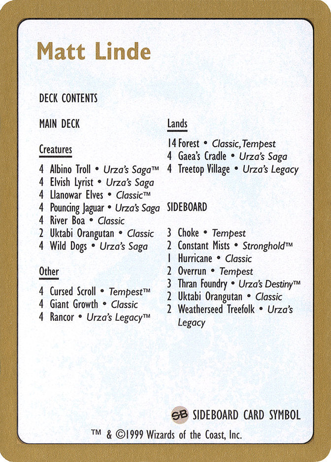 Matt Linde Decklist [World Championship Decks 1999] | Odin's Place