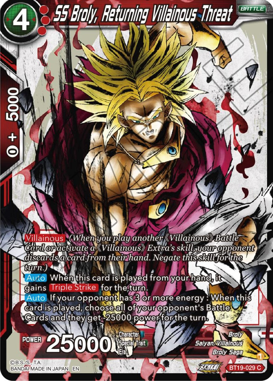 SS Broly, Returning Villainous Threat (BT19-029) [Fighter's Ambition] | Odin's Place