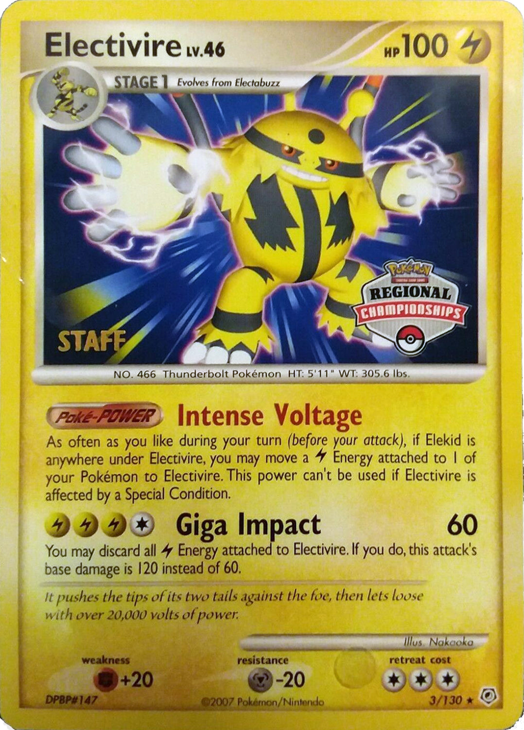 Electivire (003/130) (2008 Staff Regional Championships) [League & Championship Cards] | Odin's Place