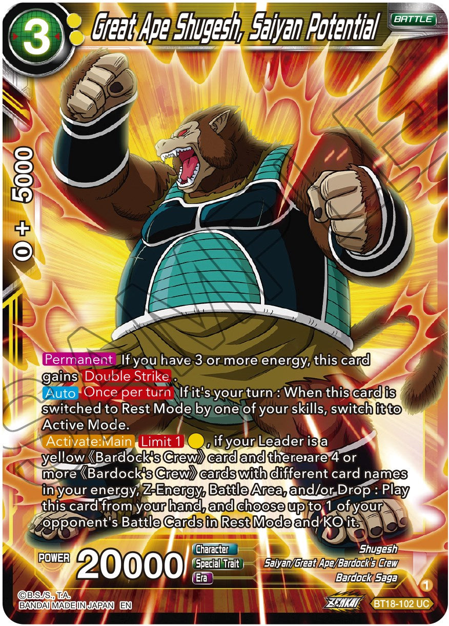 Great Ape Shugesh, Saiyan Potential (BT18-102) [Dawn of the Z-Legends] | Odin's Place