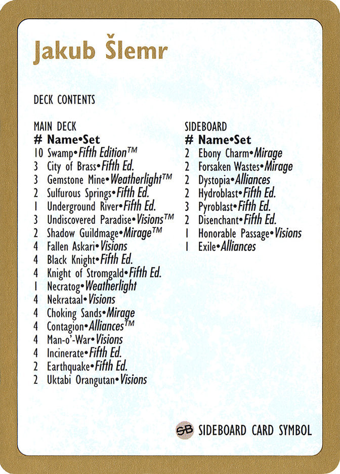 Jakub Slemr Decklist [World Championship Decks 1997] | Odin's Place