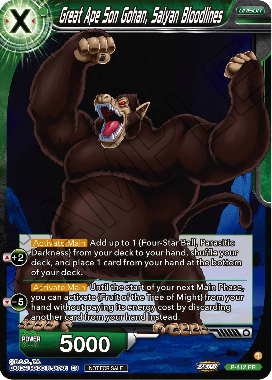 Great Ape Son Gohan, Saiyan Bloodlines (Zenkai Series Tournament Pack Vol.1) (P-412) [Tournament Promotion Cards] | Odin's Place