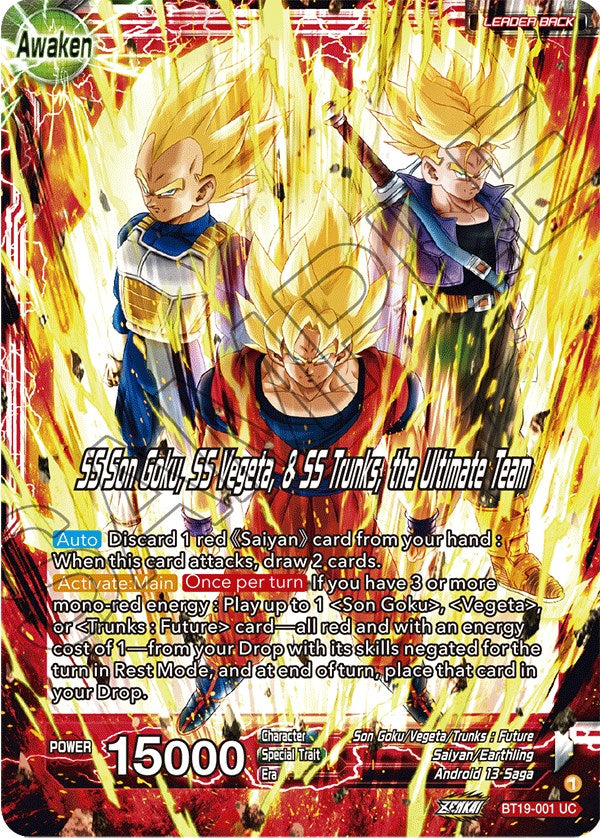 Son Goku & Vegeta & Trunks // SS Son Goku, SS Vegeta, & SS Trunks, the Ultimate Team (BT19-001) [Fighter's Ambition] | Odin's Place