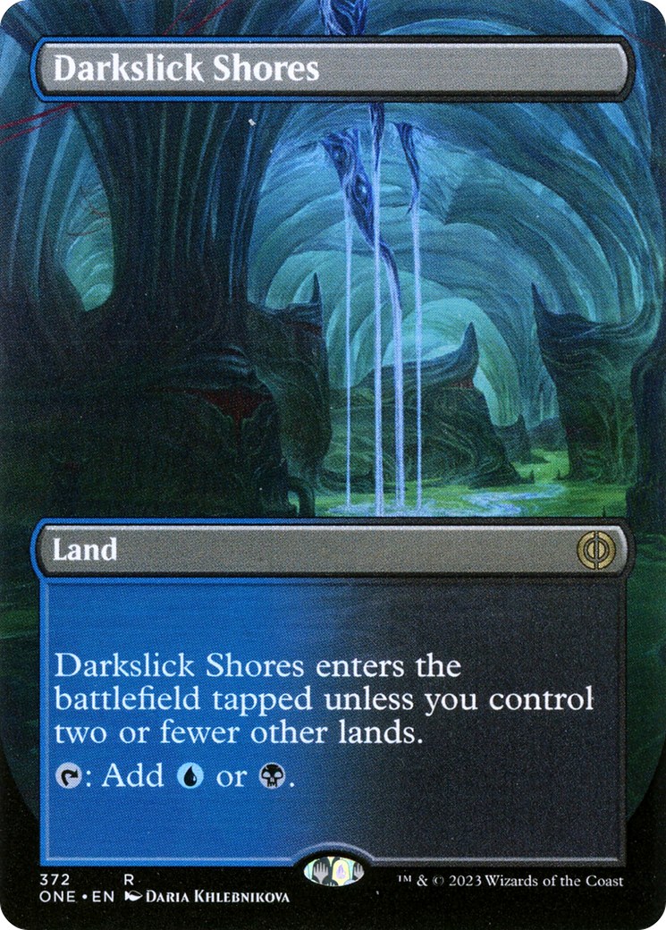 Darkslick Shores (Borderless Alternate Art) [Phyrexia: All Will Be One] | Odin's Place