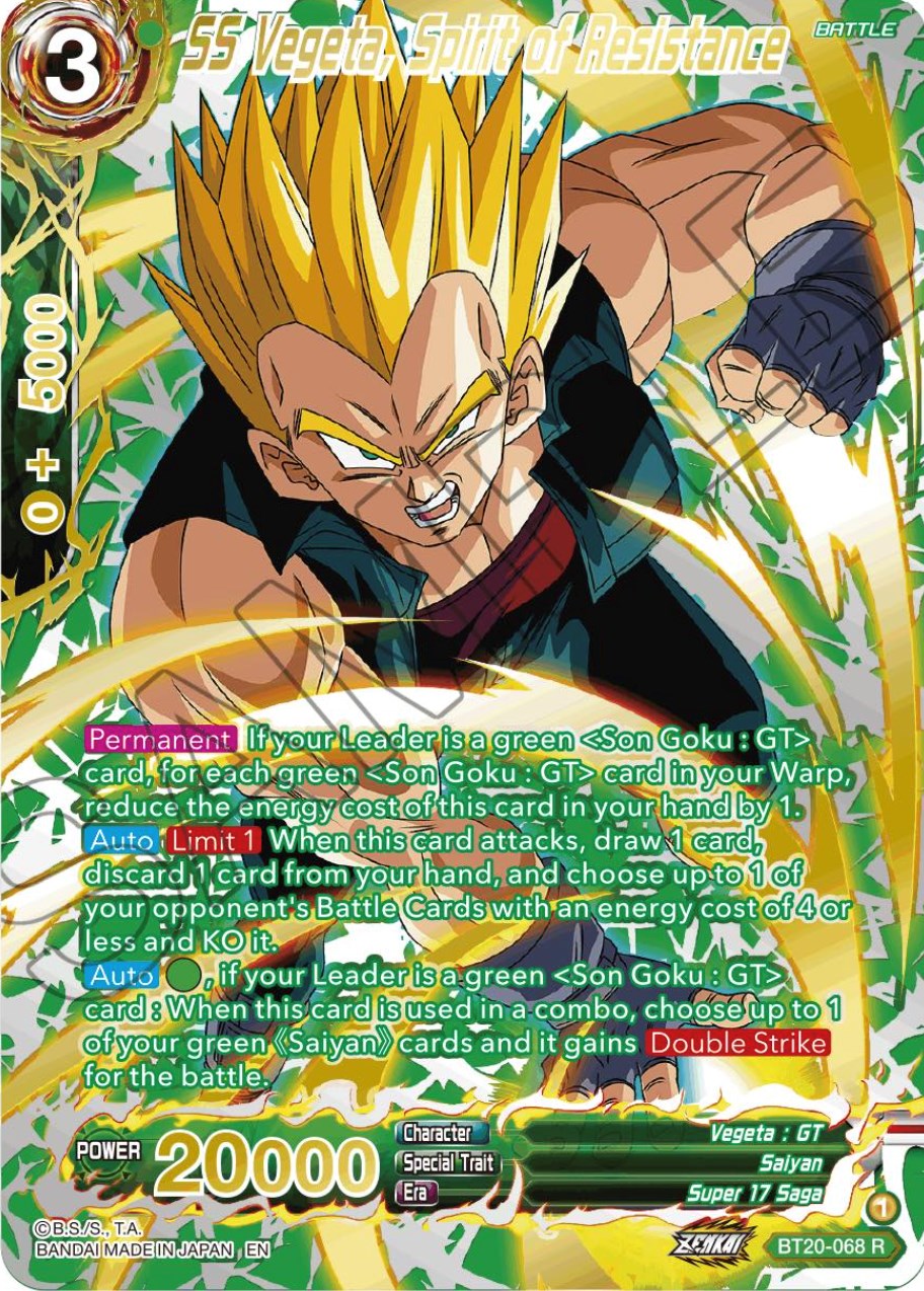 SS Vegeta, Spirit of Resistance (Gold-Stamped) (BT20-068) [Power Absorbed] | Odin's Place