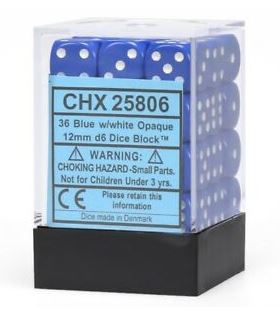 Chessex Opaque: 12mm D6 Blue/White (36) | Odin's Place