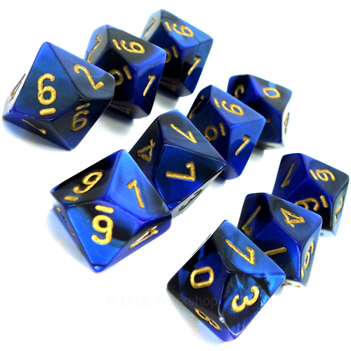 Chessex Gemini Blue and Black with Gold d10 Set | Odin's Place