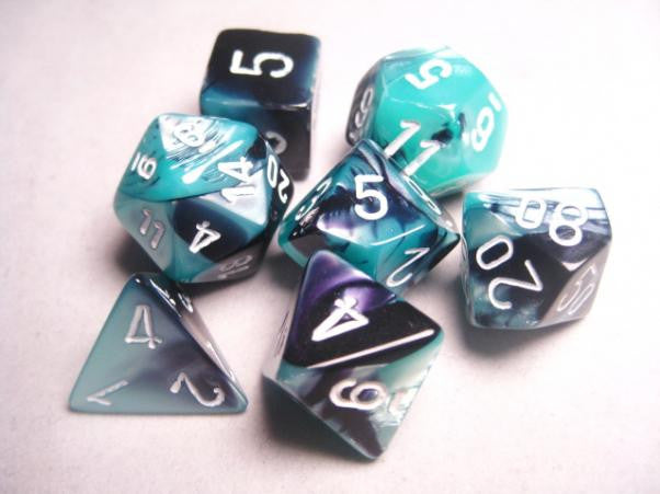 Chessex Gemini Black Shell with White Poly 7 set | Odin's Place