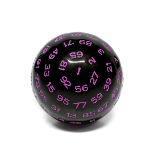 Foam Brain 100 Sided Die - Black Opaque with Purple D100 | Odin's Place