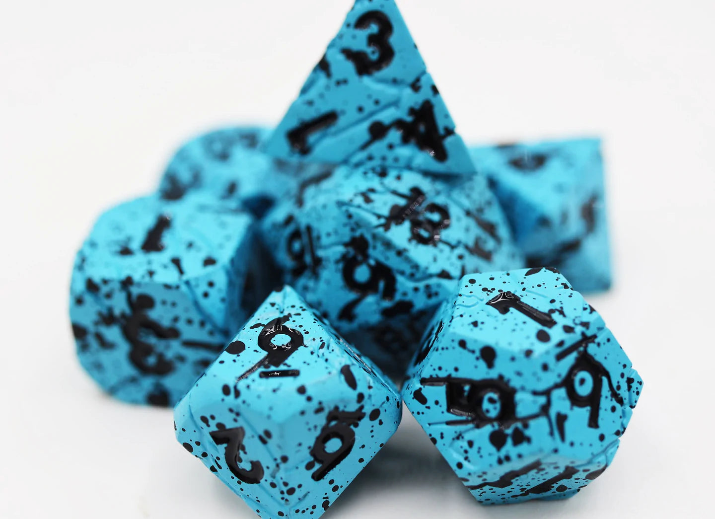 Foam Brain Poly 7 Metal Dice Set: Blue Quarry | Odin's Place