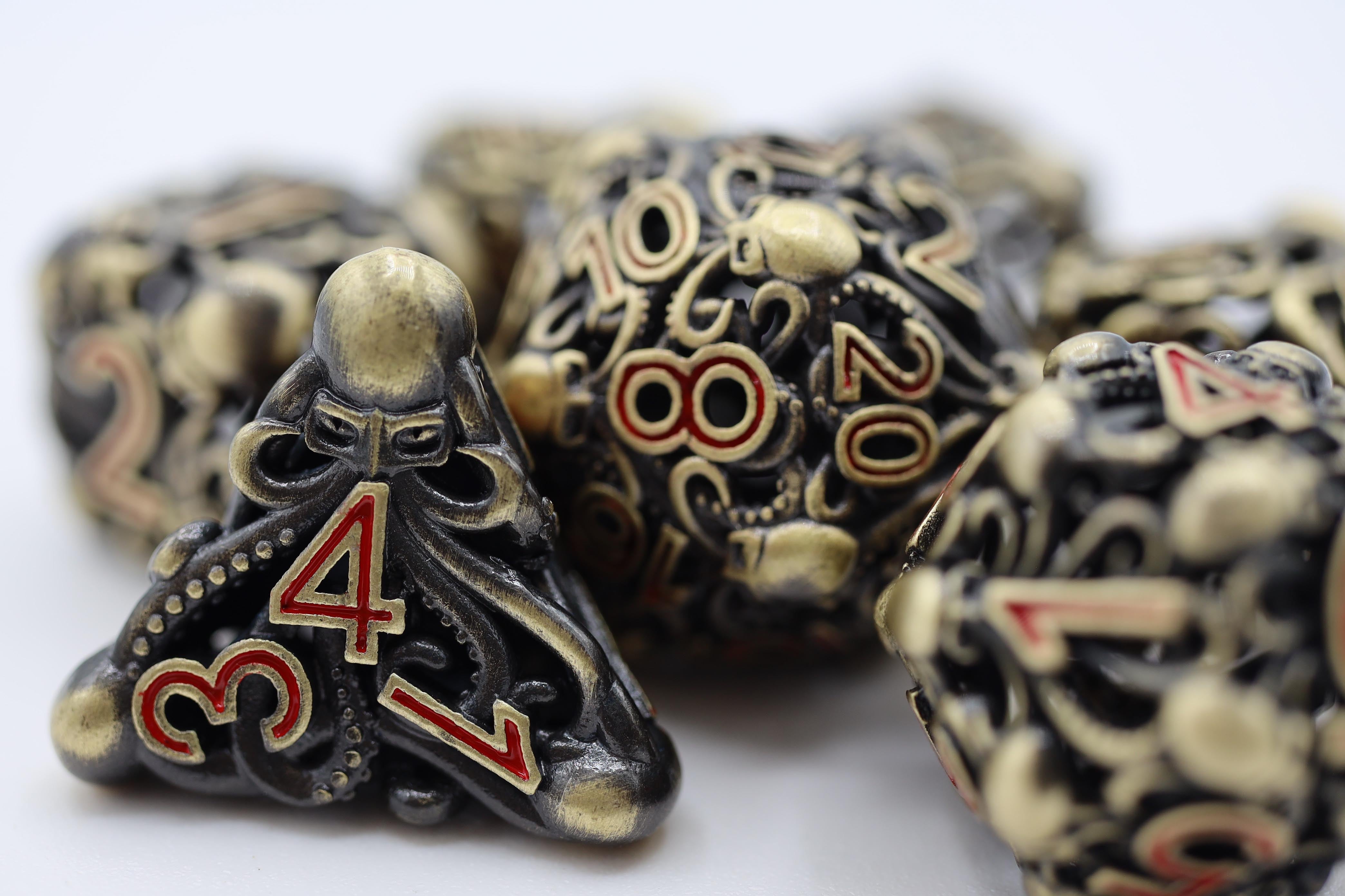 Foam Brain Mind Eater Hollow Bronze Metal Poly 7 Dice Set | Odin's Place