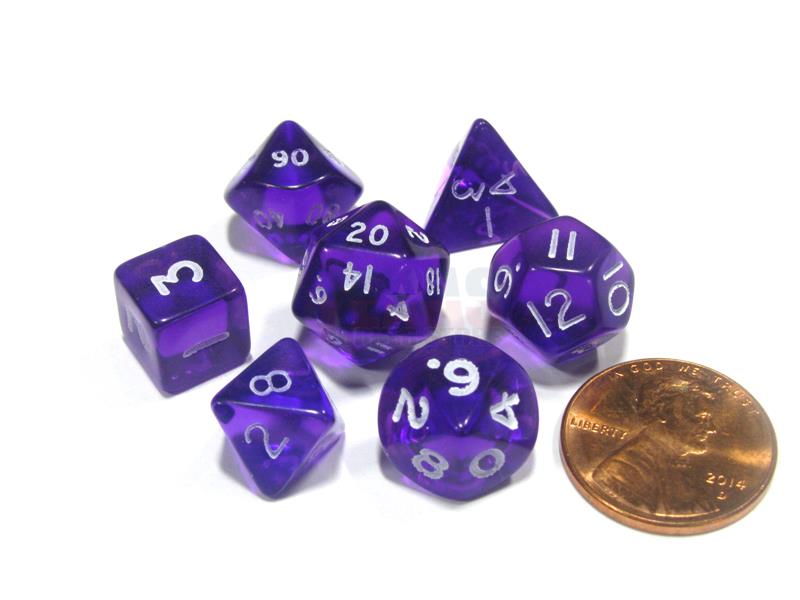 Chessex Transparent Mini Purple with White Poly 7 Set | Odin's Place